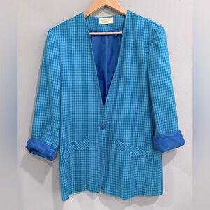 Vintage Pendleton Turquoise/Blue Houndstooth Blazer (10)